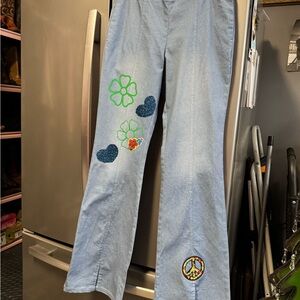 HUE Light Blue Embroidered Flare Jeans